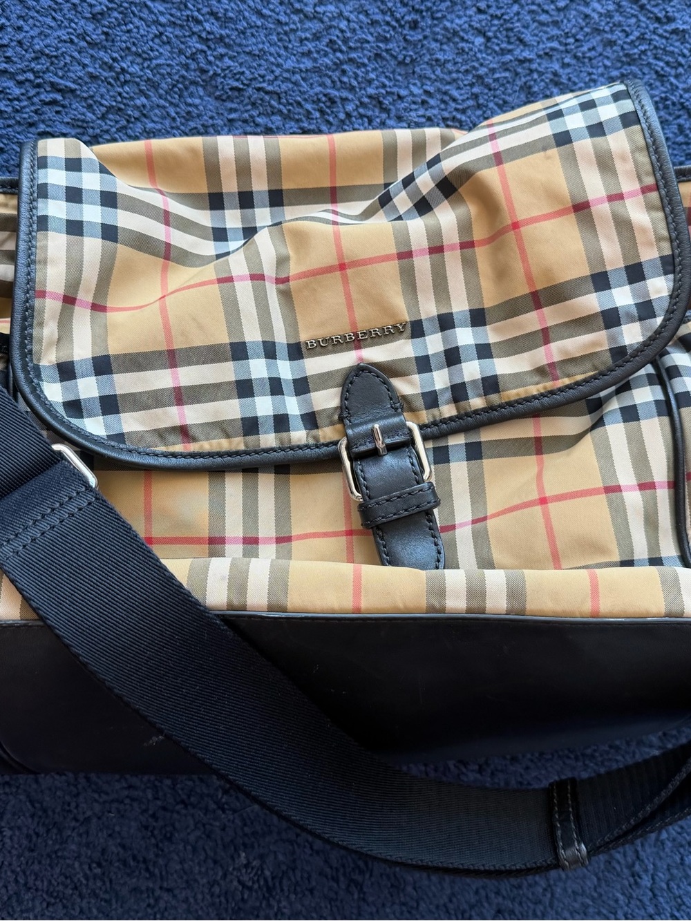 Burberry Beige Plaid Messenger Bag with Black Trim